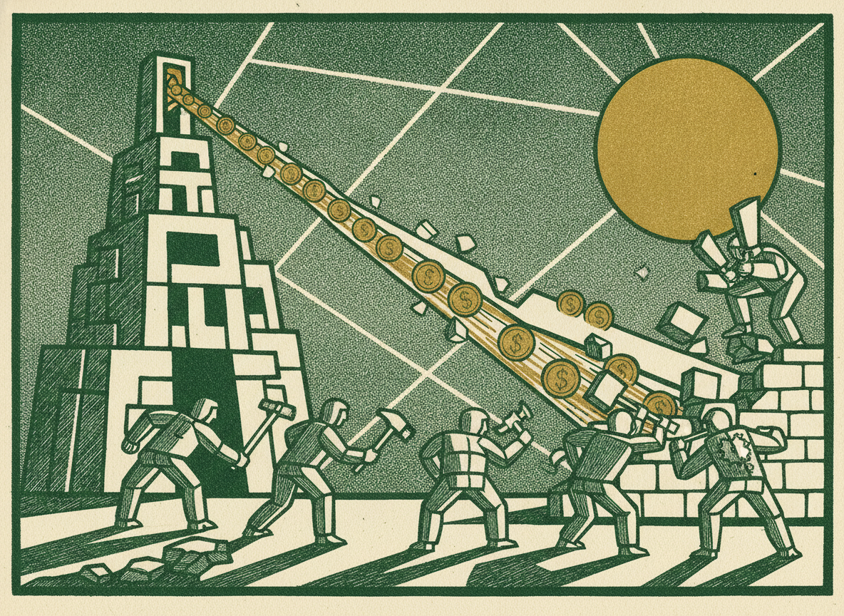 Woodcut illustration representing building backward from your cash-out date.