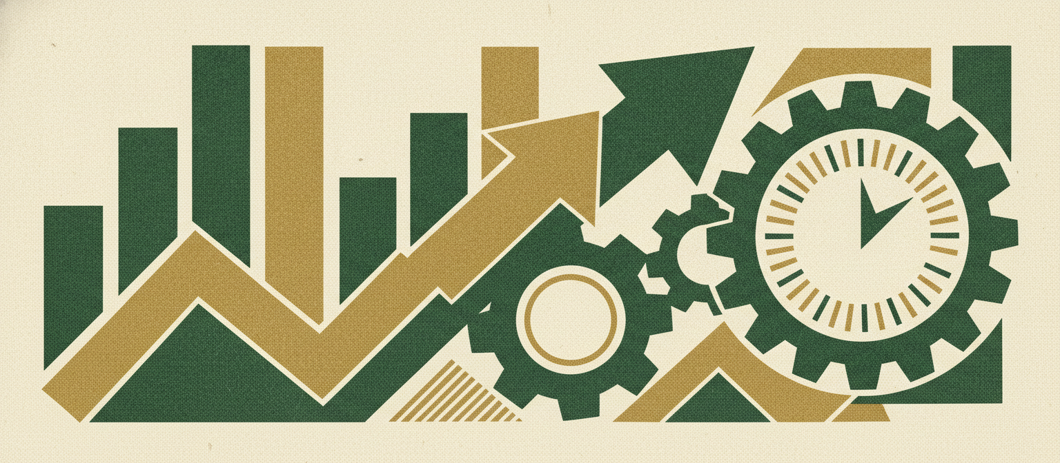 Wide woodcut finance frieze section divider.
