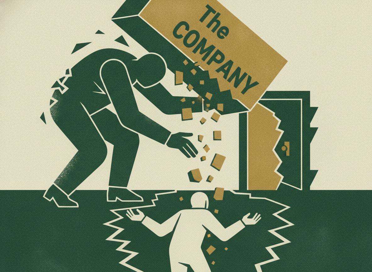 Woodcut illustration representing the discount: what key-person risk costs at exit.
