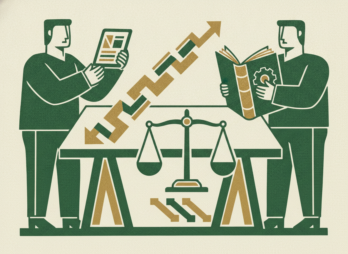 Woodcut illustration representing workflow one: bank reconciliation.