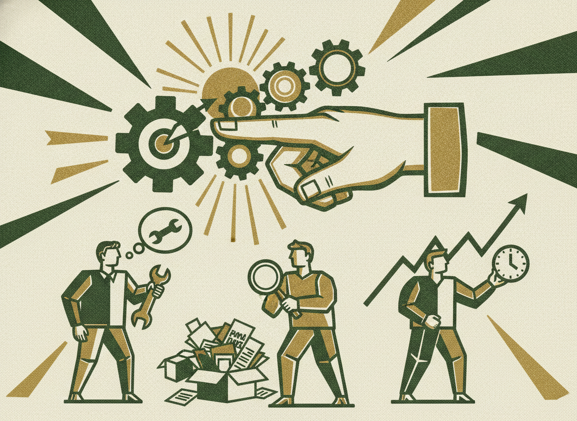 Woodcut illustration representing the signals it is time to hire one.