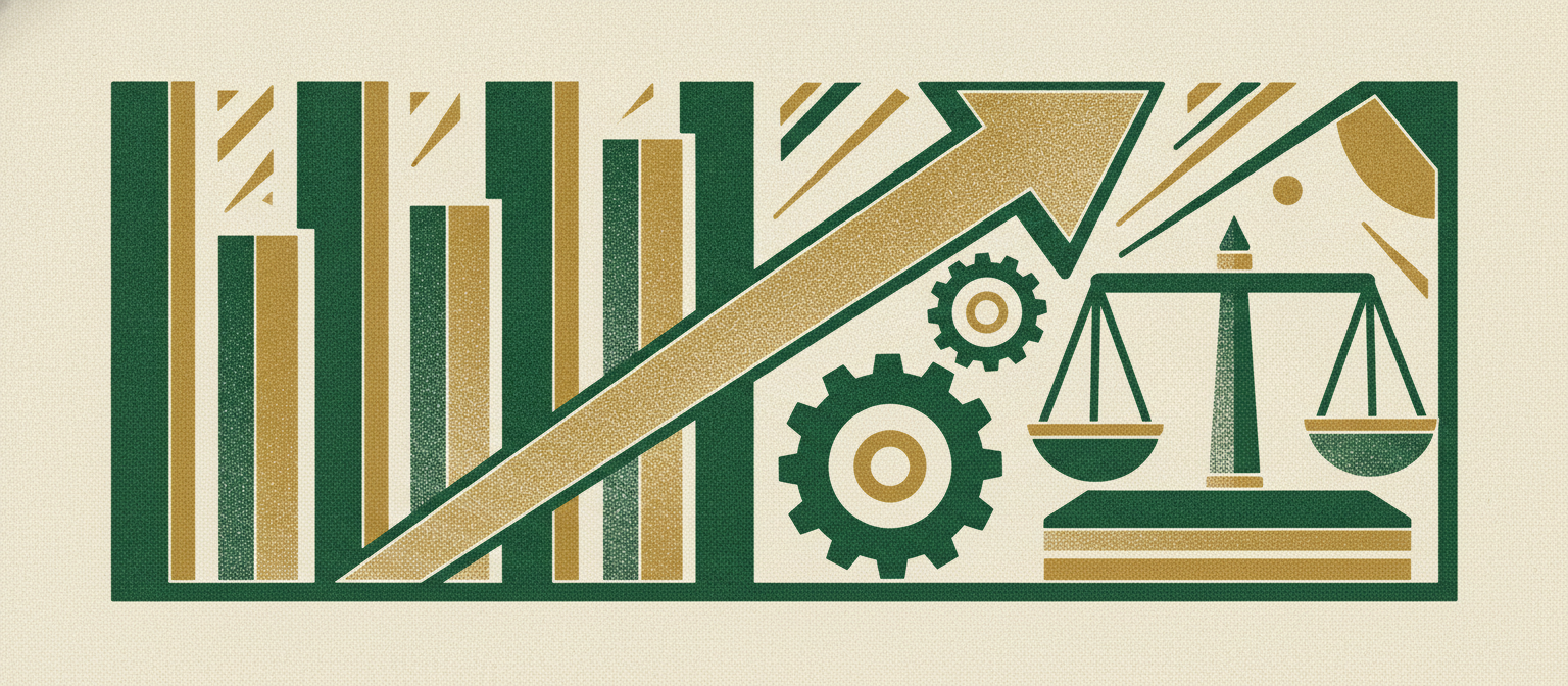 Wide woodcut finance frieze section divider.