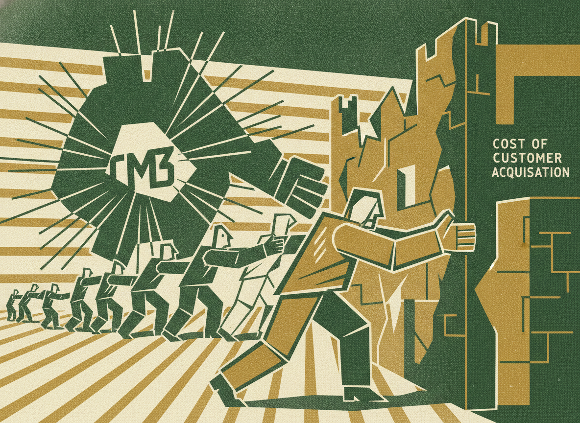 Woodcut illustration representing cm3 and the cost of customer acquisition.