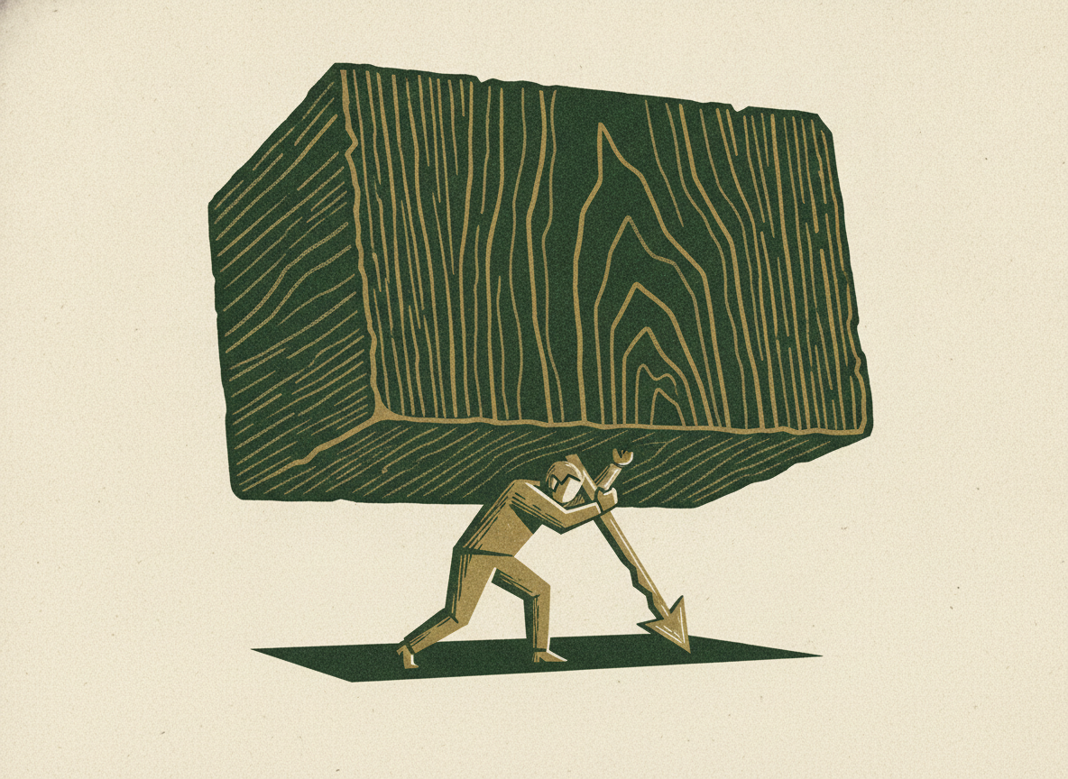 A small business figure pressed under one oversized customer block, showing customer concentration compressing the price.