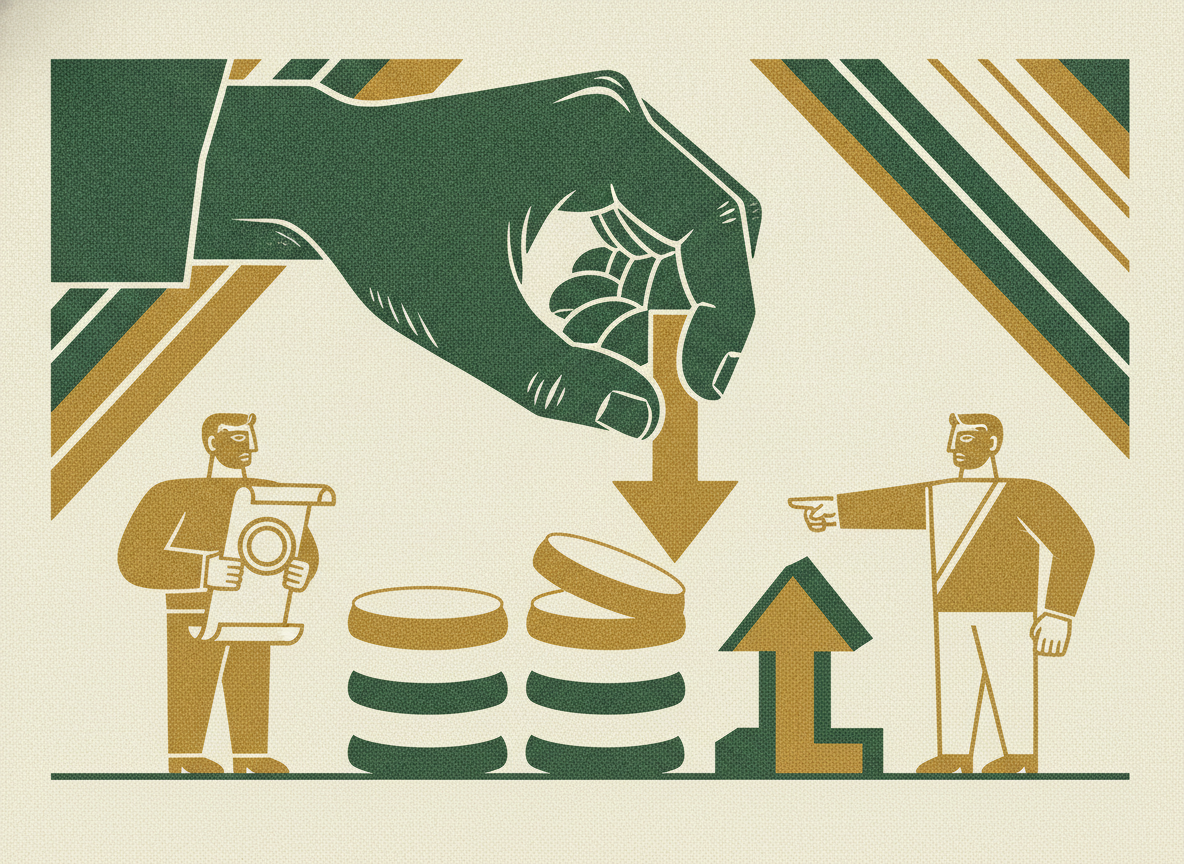 Woodcut illustration representing anti-dilution: the down-round clause.