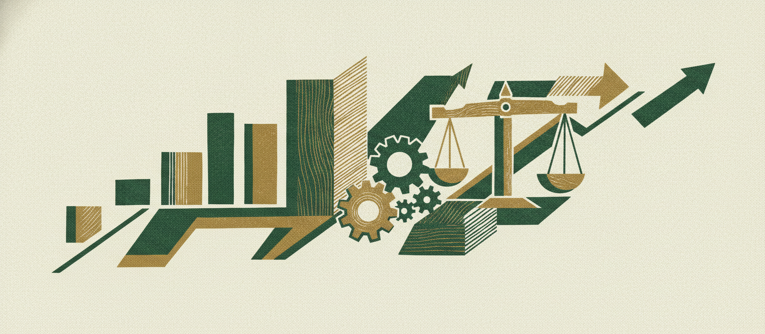 Wide woodcut finance frieze section divider.