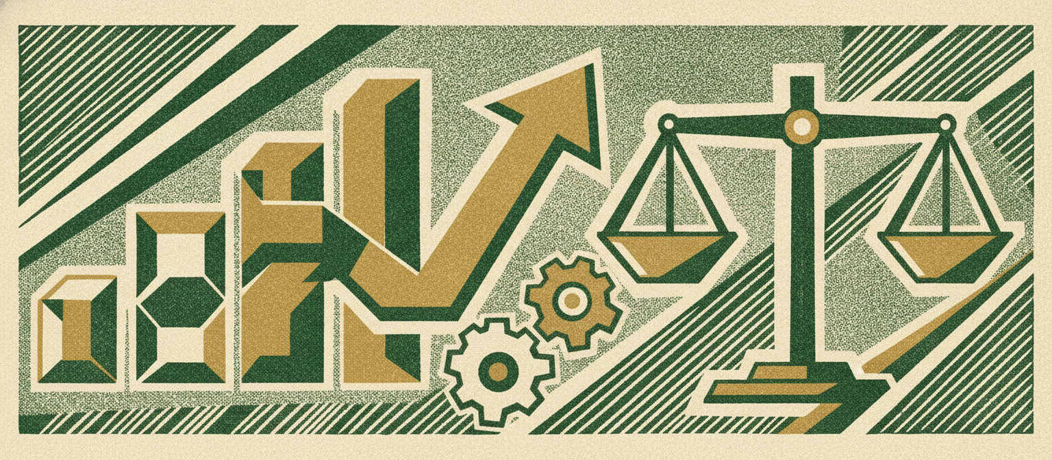 Wide woodcut finance frieze section divider.