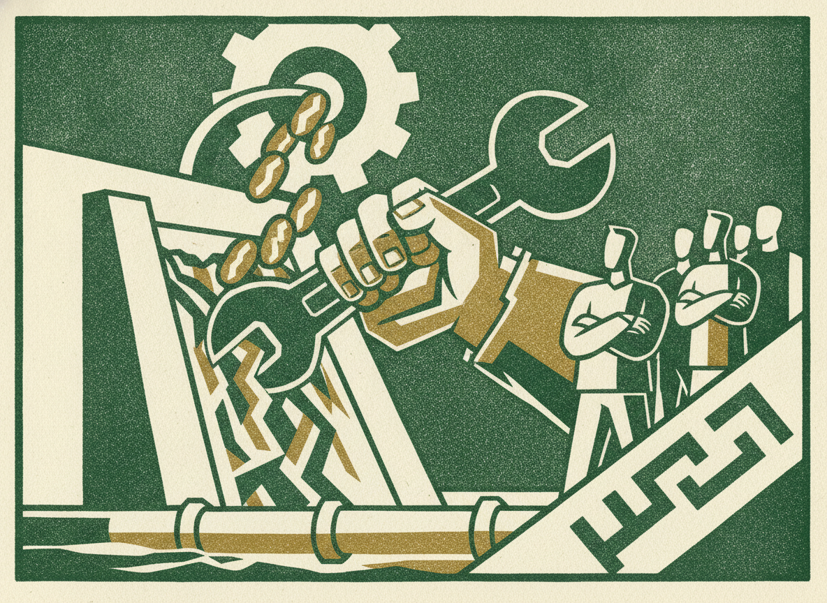 Woodcut illustration representing plugging revenue leakage before you hire.
