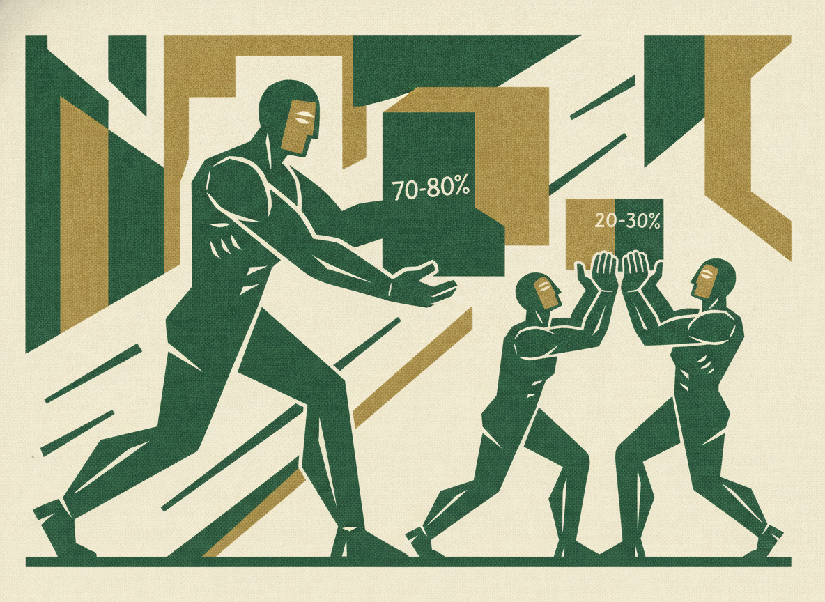 Woodcut illustration representing the 20-30% rule.