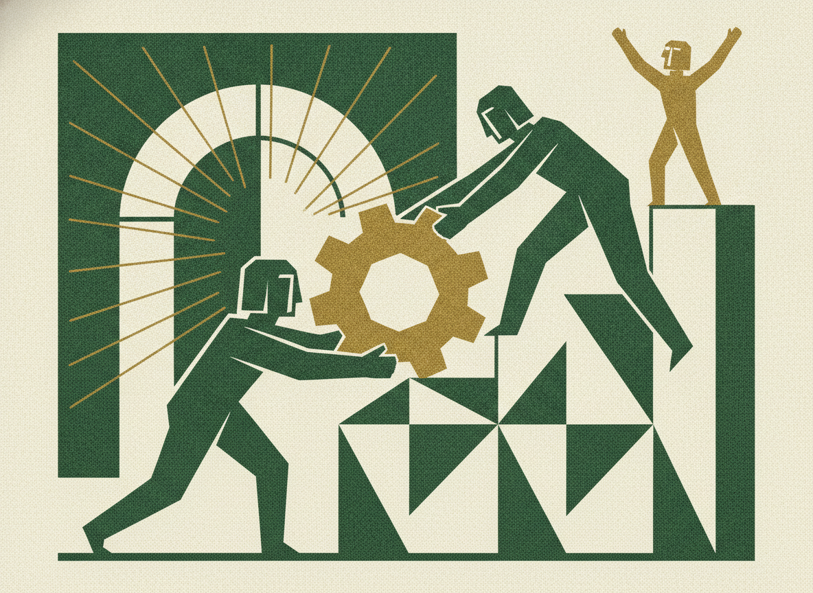Woodcut illustration representing a down round is not a failure.