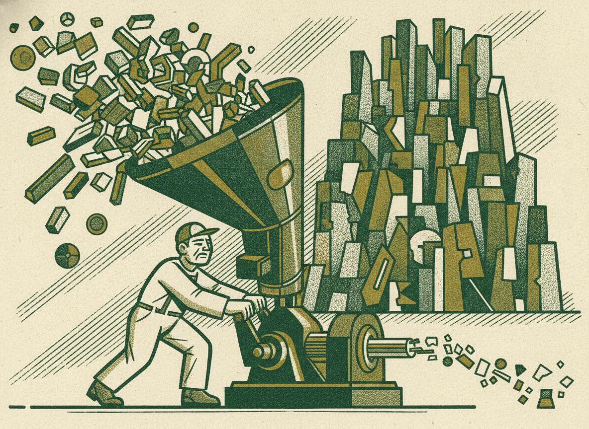 Woodcut illustration representing the garbage-in problem: data quality.