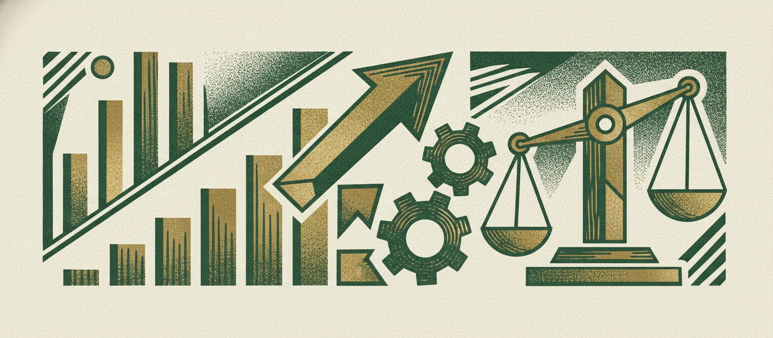 Wide woodcut finance frieze section divider.