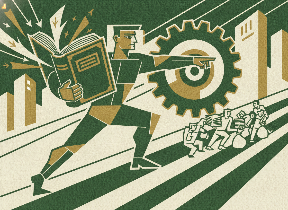 Woodcut illustration representing running the audit.