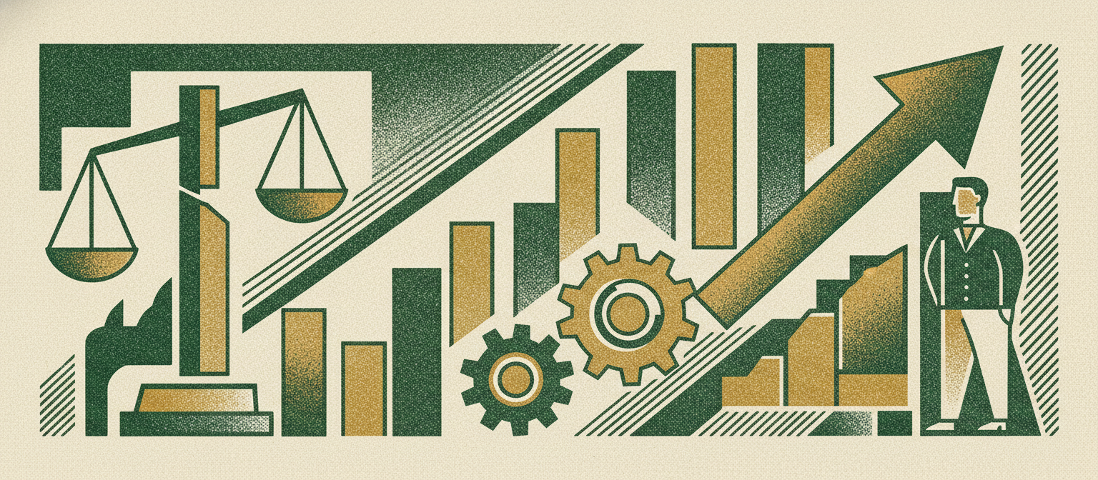 Wide woodcut finance frieze section divider.