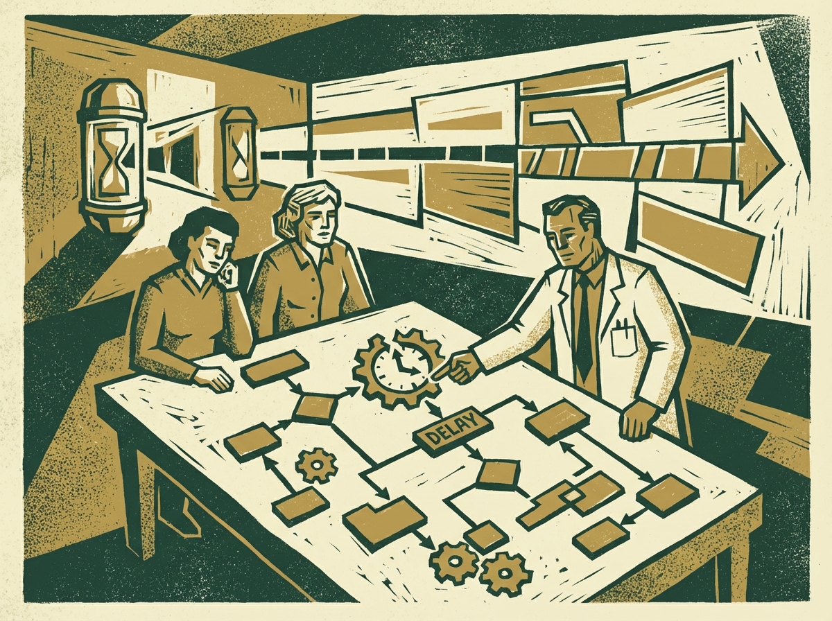 Scenario planning flowchart for clinical trial delays and R&D