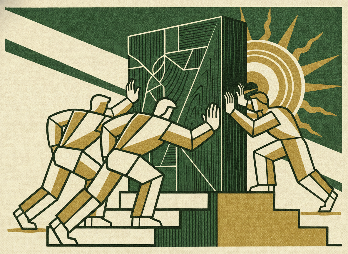 Woodcut illustration representing are you ready to start? the threshold test.