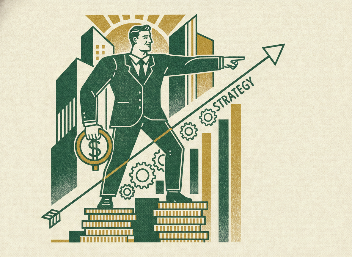 Woodcut illustration representing the cfo: strategy and capital.