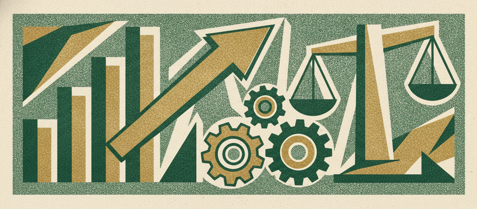 Wide woodcut finance frieze section divider.