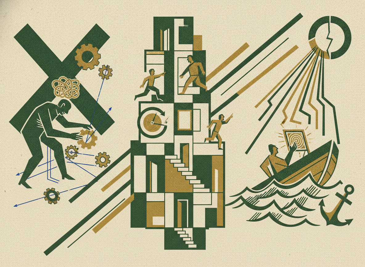 Woodcut illustration representing the three habits that take a week out of the close.