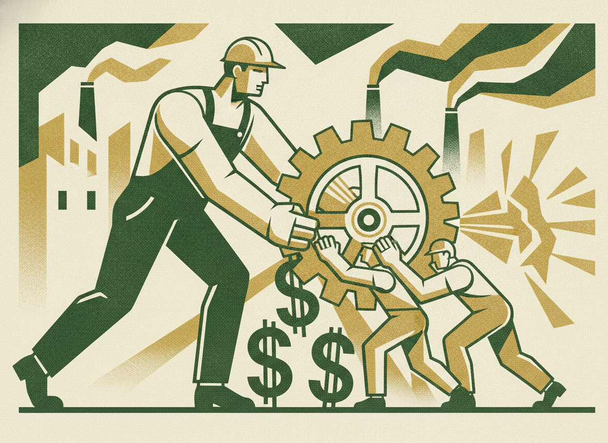 Woodcut illustration representing the ask: putting investors to work.