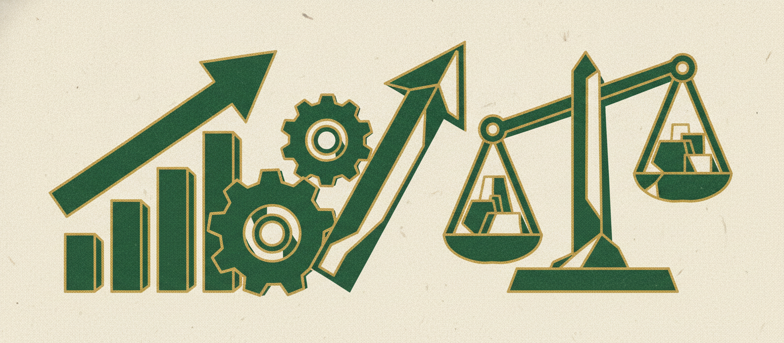 Wide woodcut finance frieze section divider.