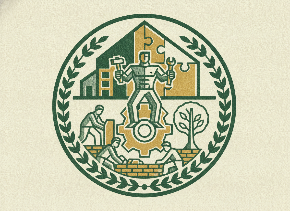 Woodcut illustration representing when in-house actually makes sense.