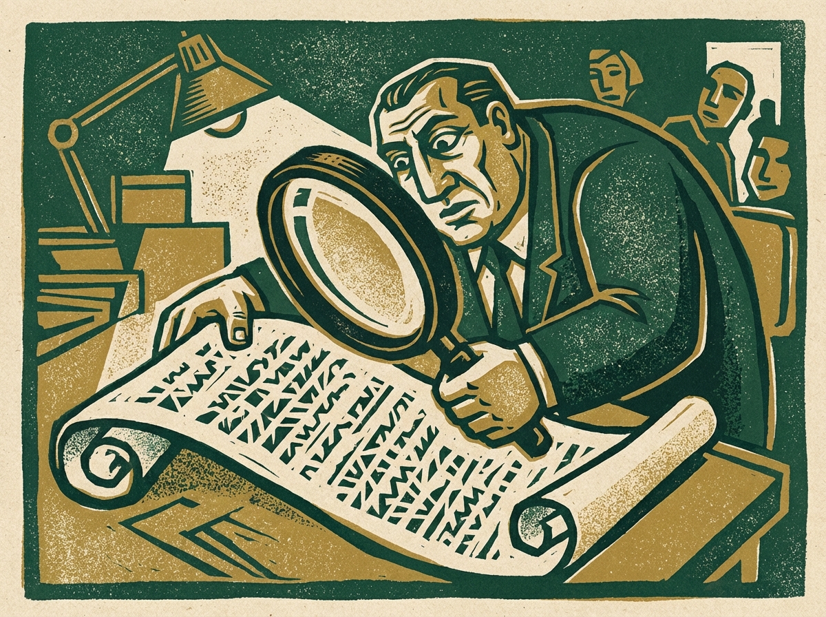 Cyber insurance policy examination with magnifying glass