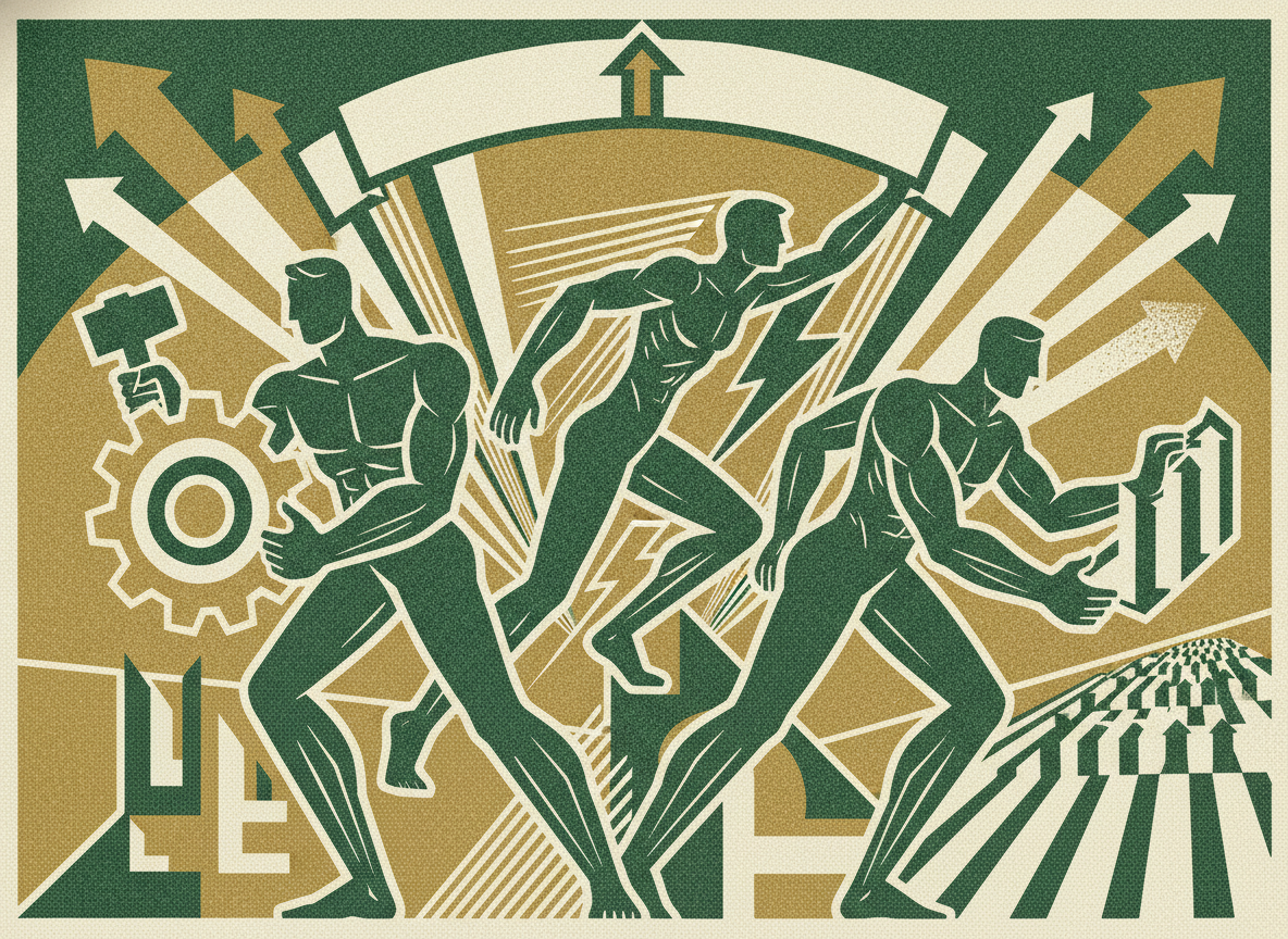 Woodcut illustration representing beyond cost: quality, speed, and scalability.
