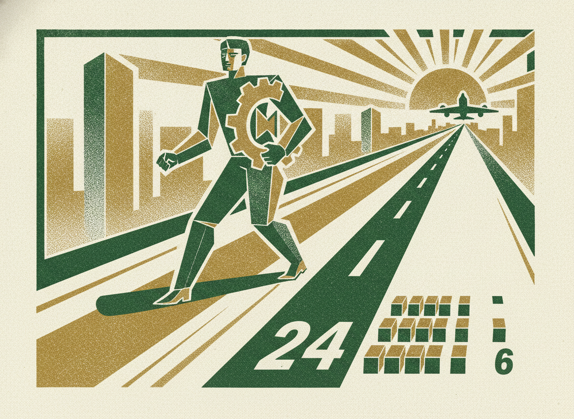 Woodcut illustration representing the 18-24 month runway standard.