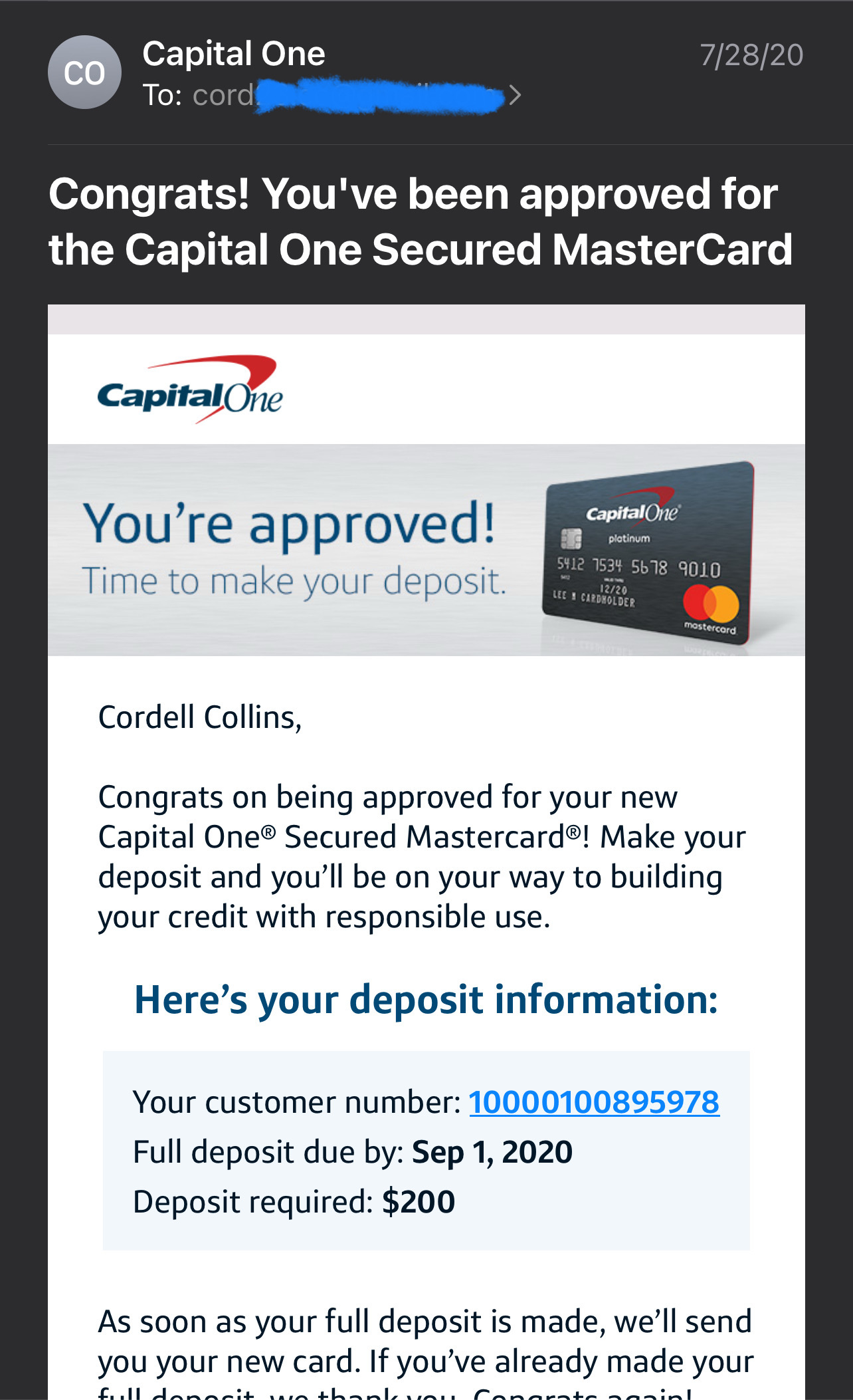 Capital One Secured Card Approval