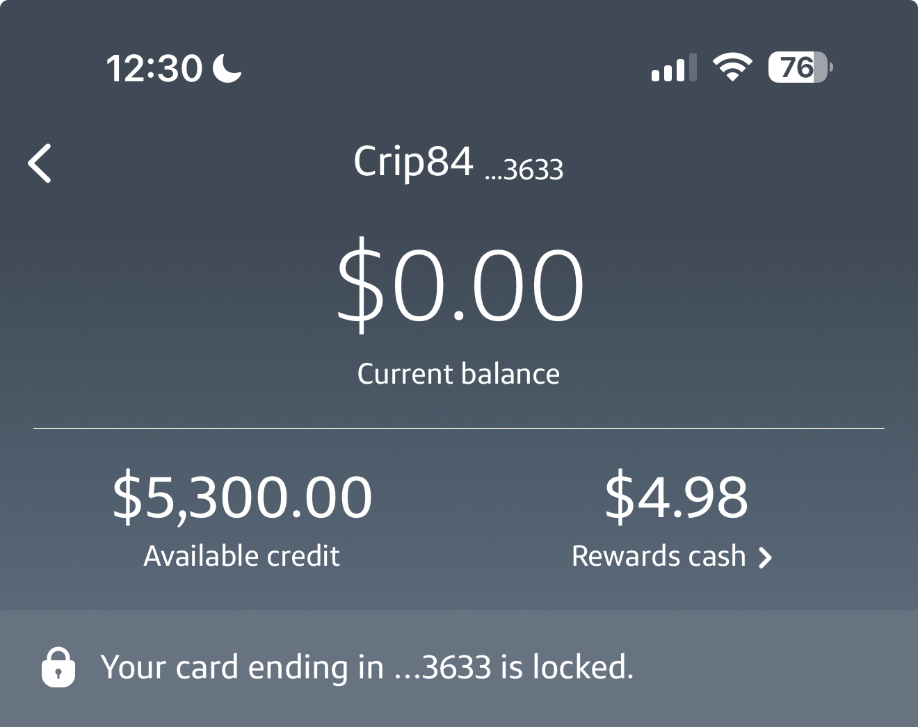 Current Balance $5,300 Available Credit