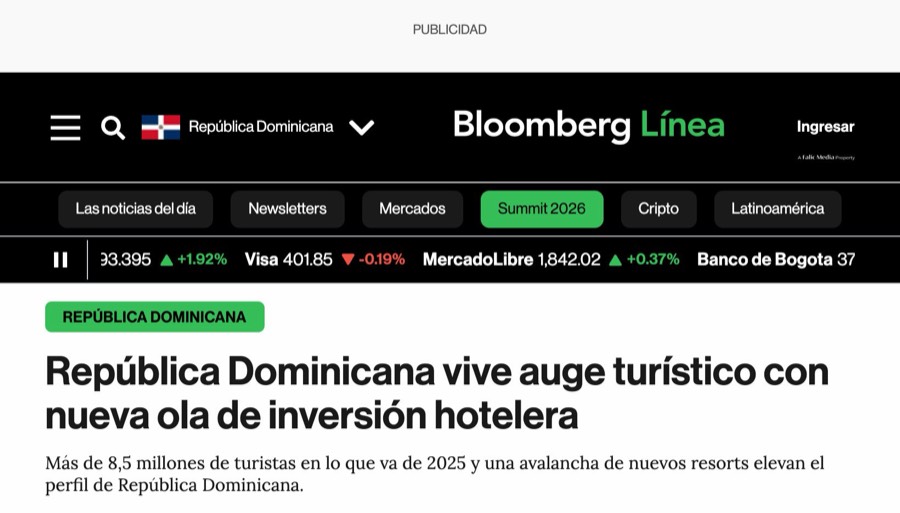Bloomberg Línea: República Dominicana vive auge turístico con nueva ola de inversión hotelera