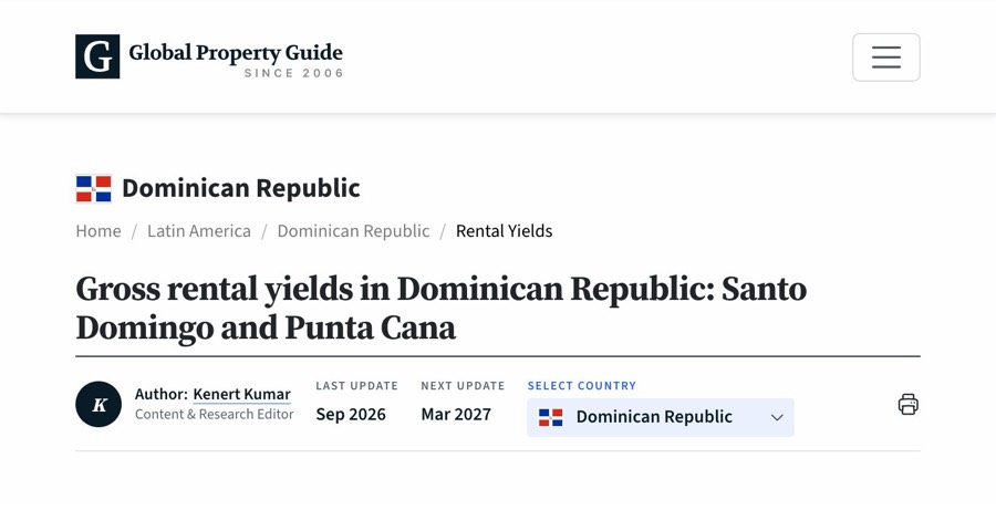 Global Property Guide: Gross rental yields in Dominican Republic: Santo Domingo and Punta Cana