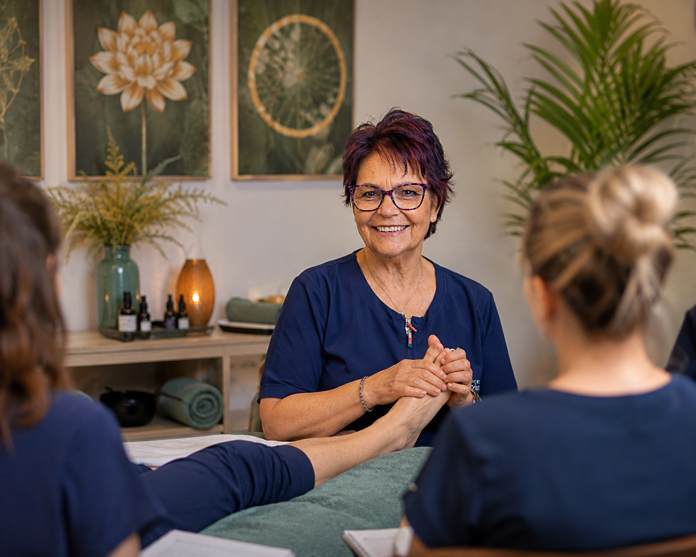 Diane Wright preparing the treatment couch