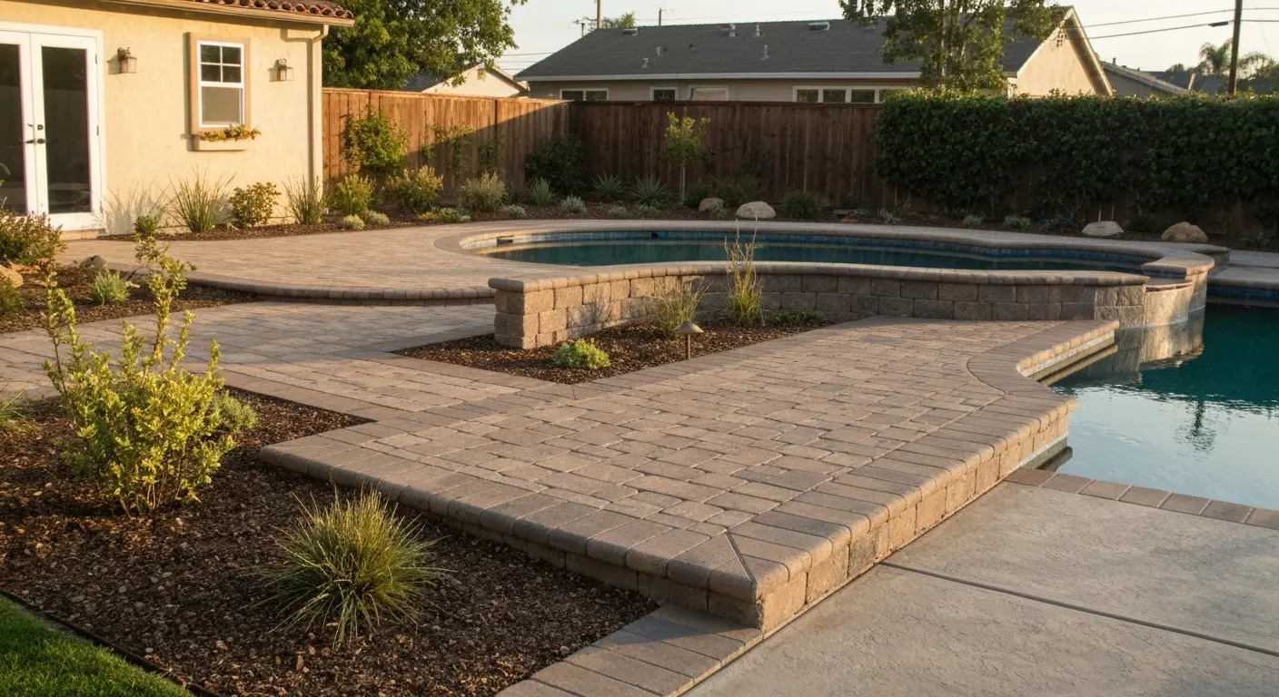 Hardscape and landscape design around pool