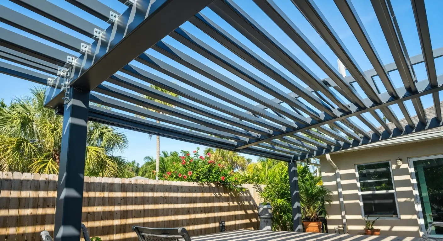 Outdoor pergola providing shade coverage