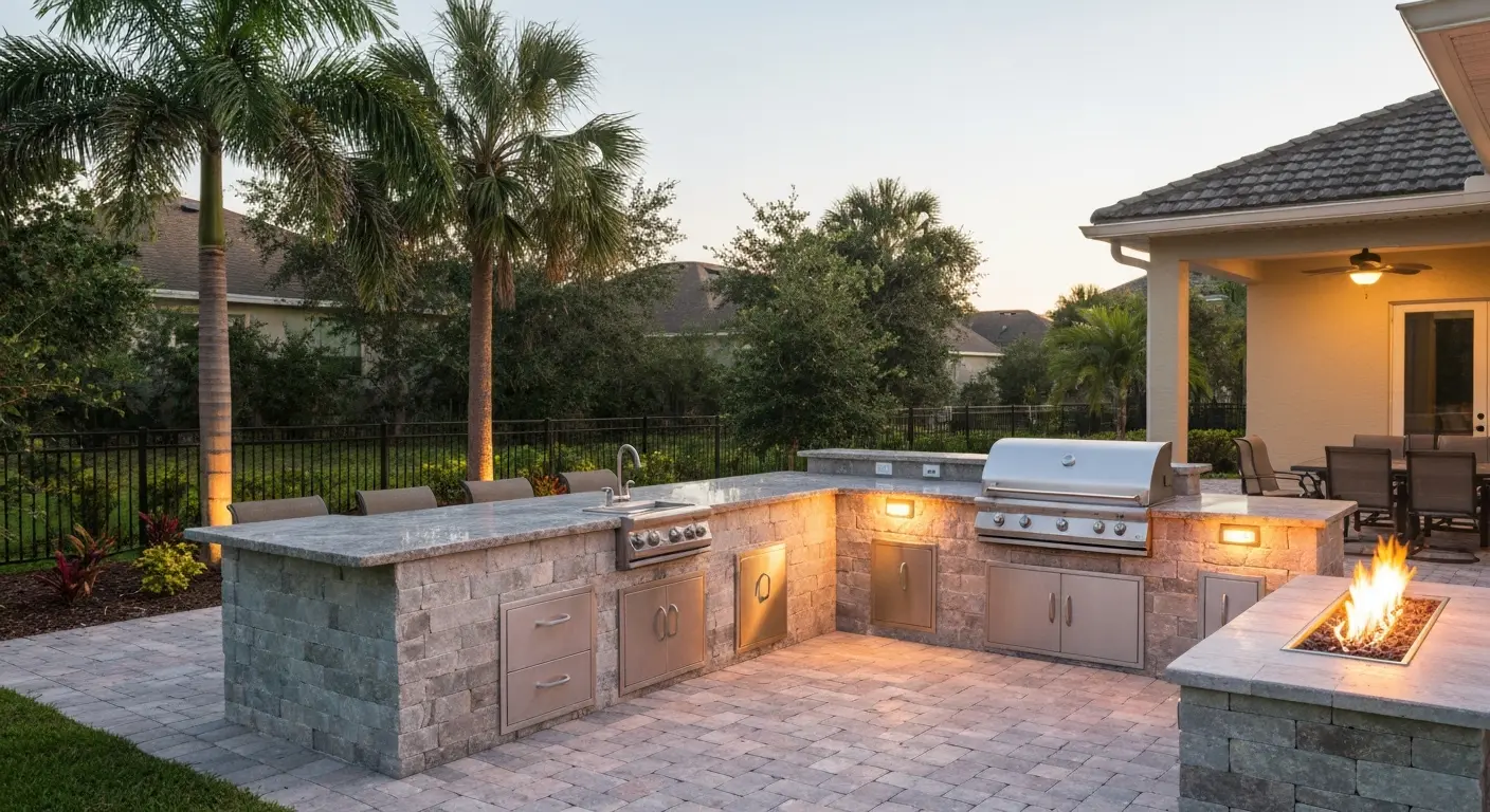 Outdoor kitchen with fire feature