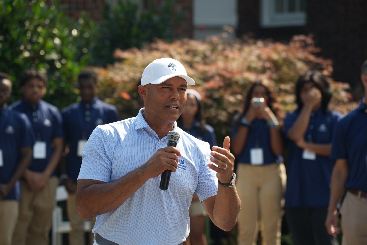 Mariano Rivera speaking to students in Foundation polos