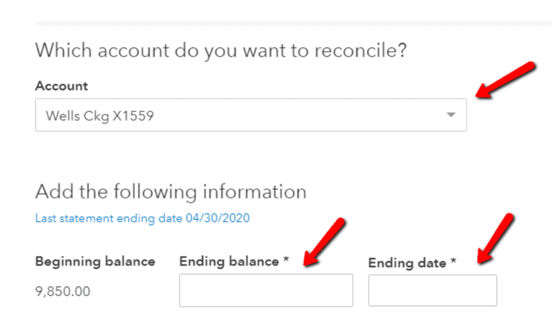 QBO QuickBooks online Reconcile screen