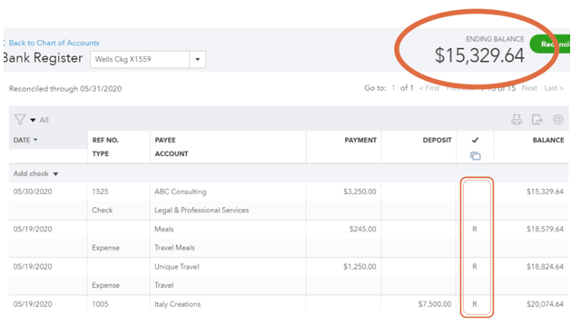 QuickBooks Online QBO Check Register