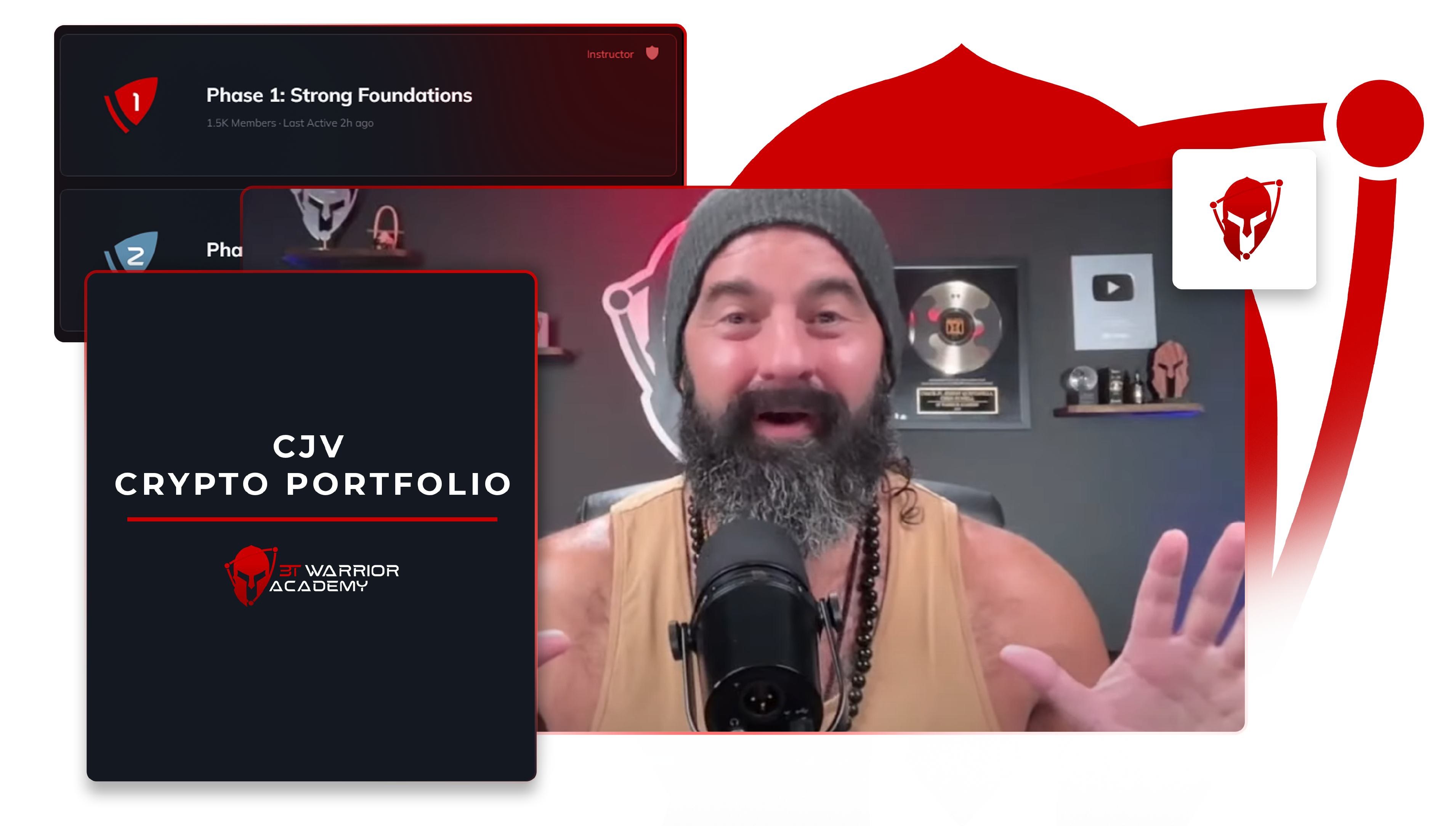 A bearded man wearing a tan tank top and beanie works at a computer podcast setup.