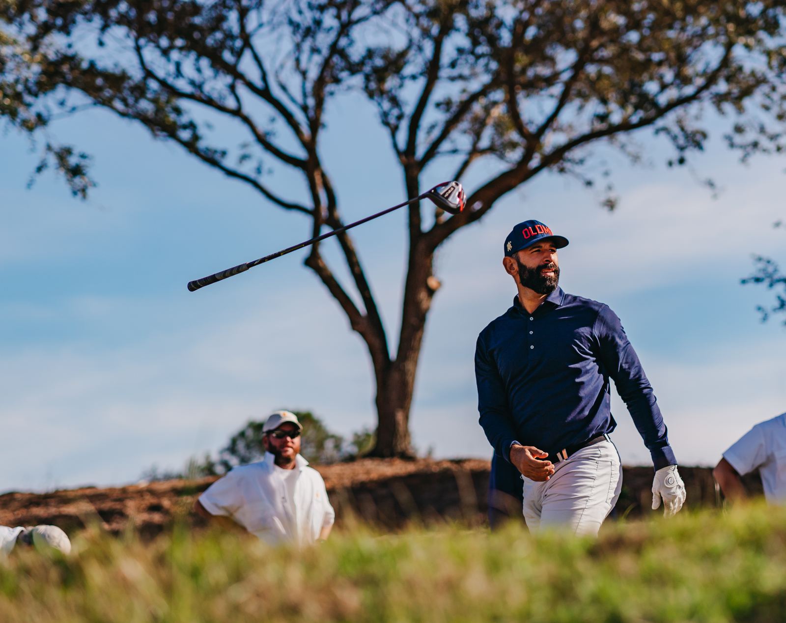 José Bautista watching a drive from the tee
