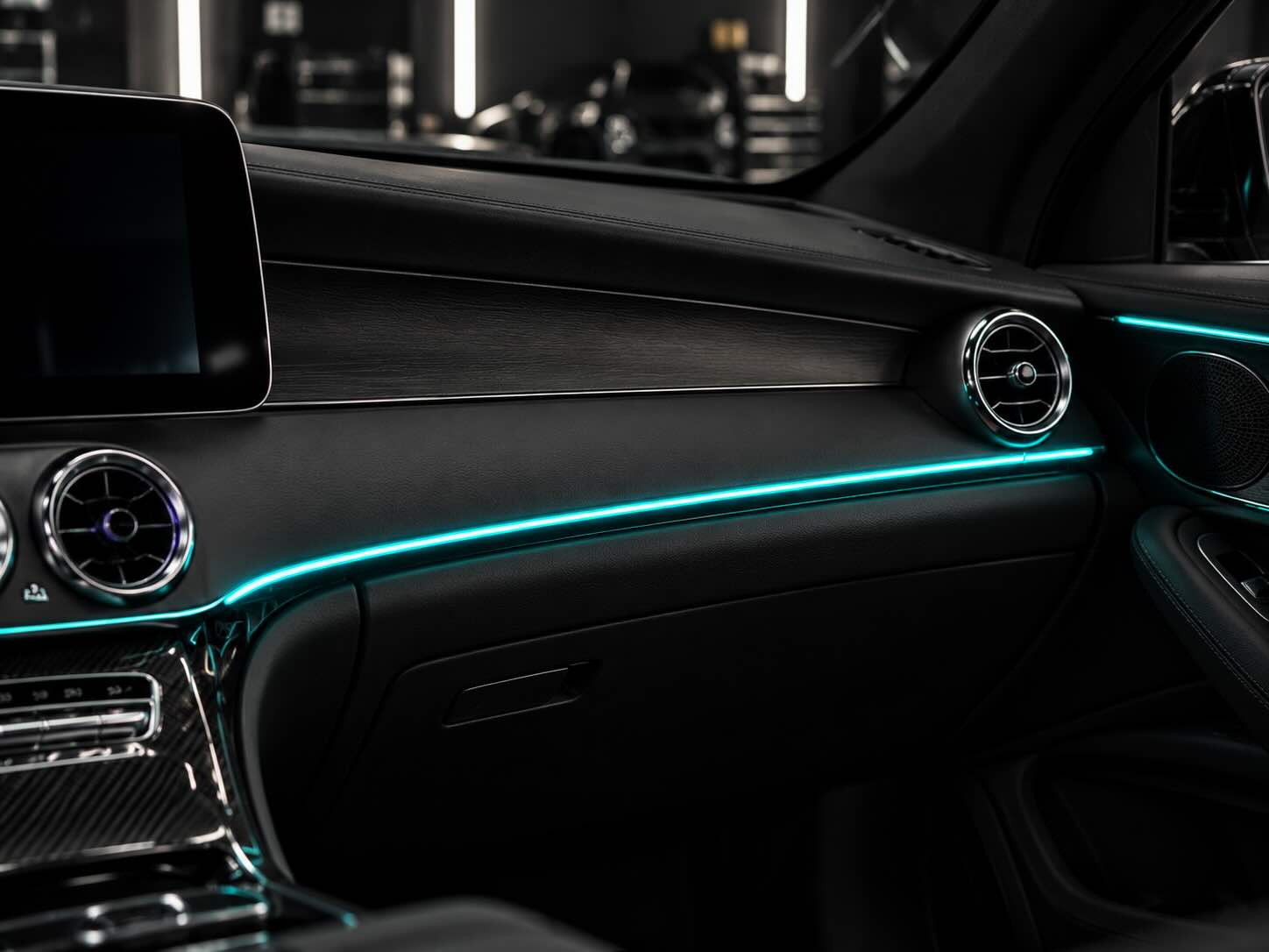 Ambient lighting installed along dash trim