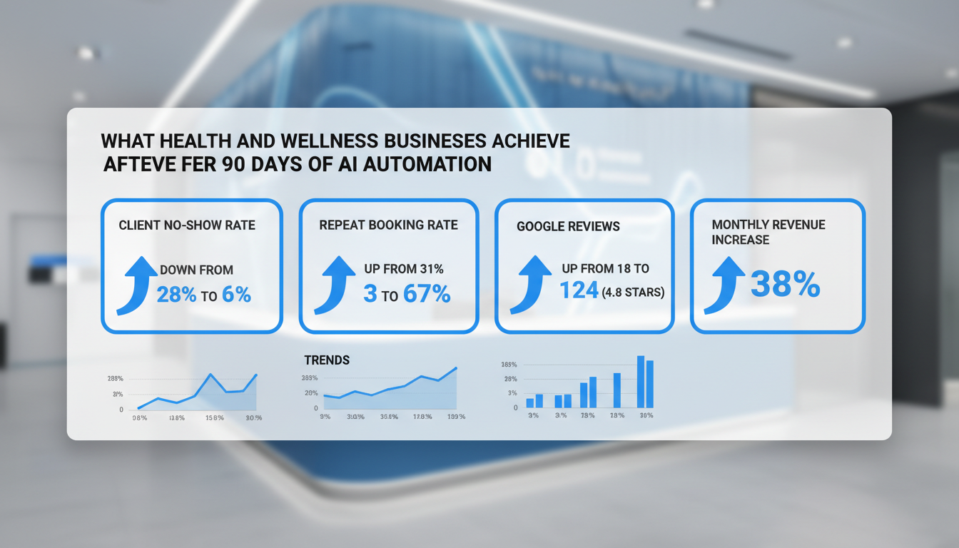 Health and wellness business AI automation results dashboard after 90 days