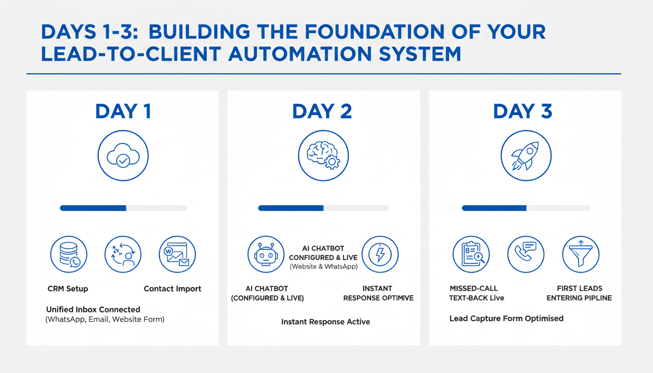 Days 1-3 AI automation setup foundation for Indian SME lead to client journey