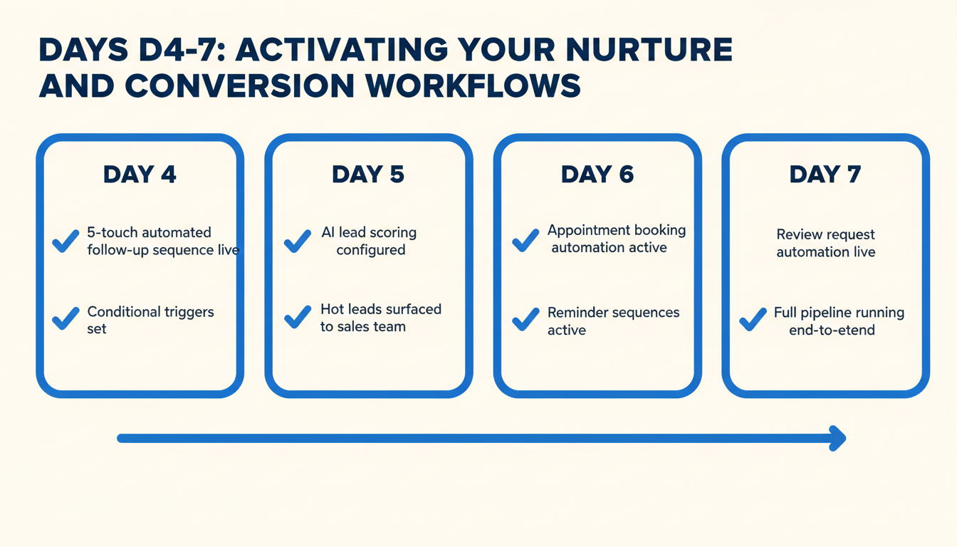 Days 4-7 automation workflows nurture scoring appointment review for Indian SMEs