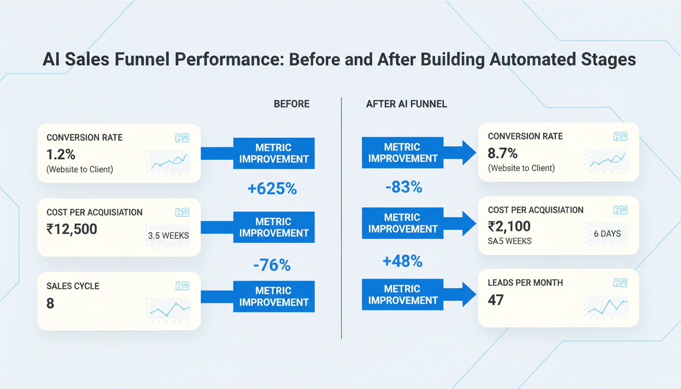 AI sales funnel performance results dashboard before and after 90 days