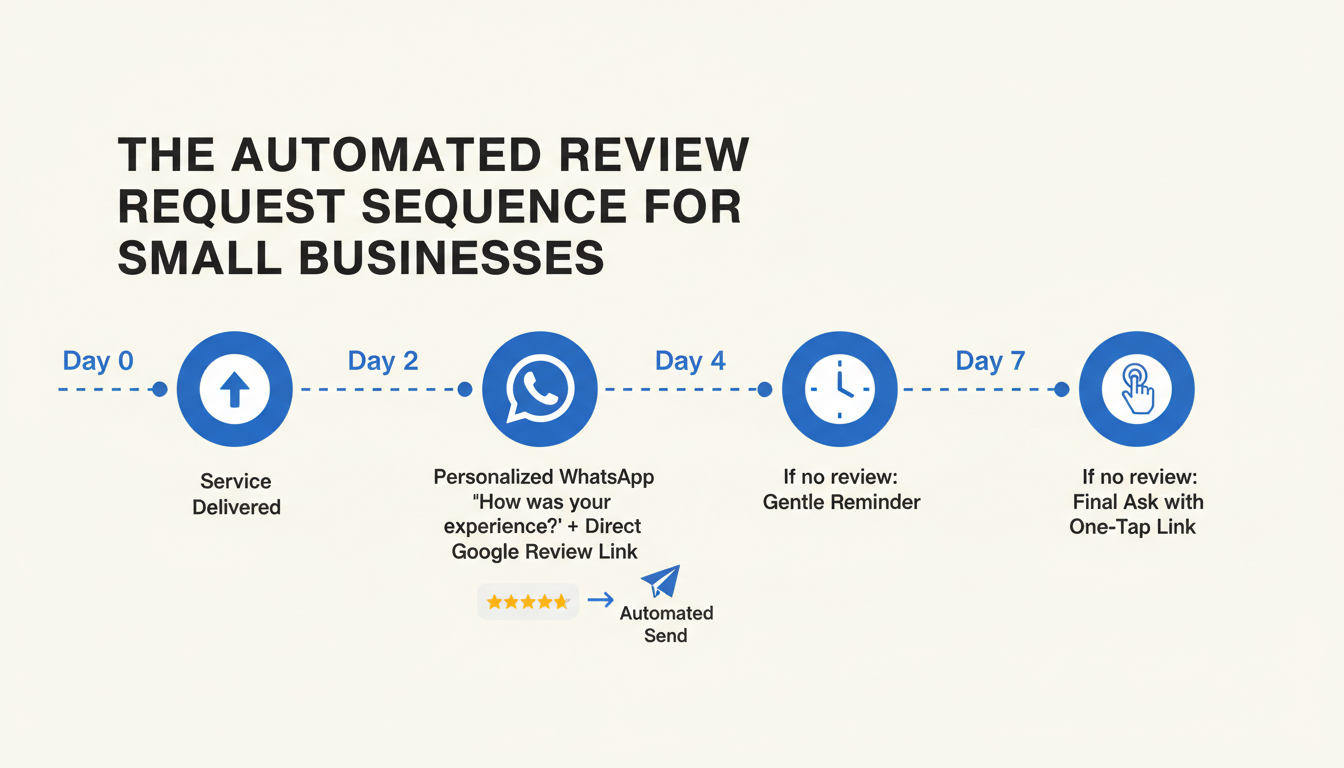 Automated review request sequence for small businesses via WhatsApp