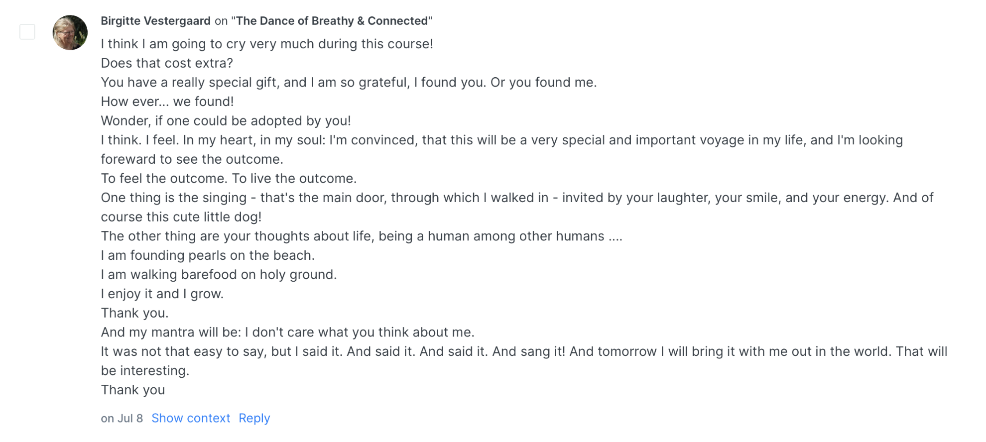 Student testimonial