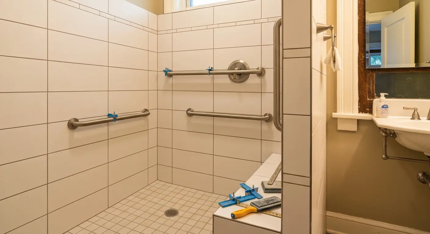Walk-in shower tile installation